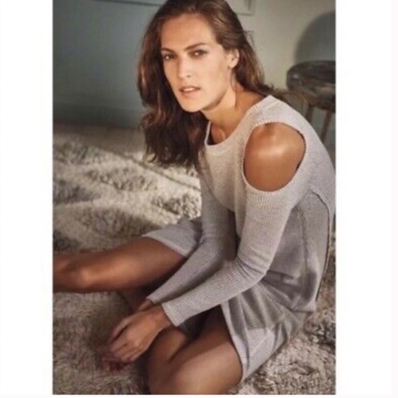 Sol Angeles Apres Cold Shoulder Dress, Grey Sz S - Picture 2 of 7